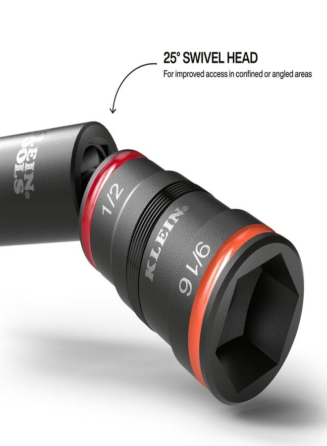 Klein Tools 32984 Impact Flip Socket Set with Swivel Adapter, 6-Piece, 25-Degree Swivel Head, SAE Hex Sizes, Nut Driving, Impact-Rated - Image 3