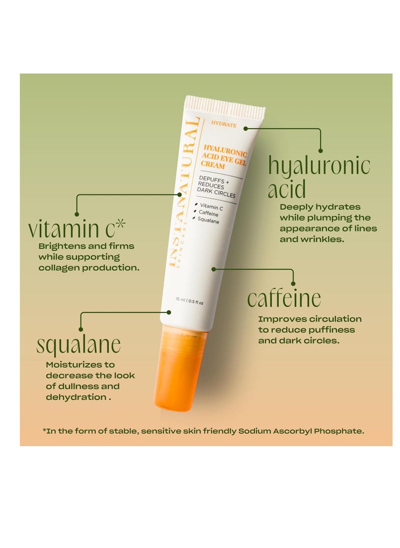 Instanatural InstaNatural Hyaluronic Acid Eye Gel Cream, Hydrating Under Eye Cream for Women & Men, Decreases Puffiness, Dark Circles and Wrinkles, with Vitamin C, Caffeine, Squalane & Peptides, 0.5 Fl Oz  - Image 2