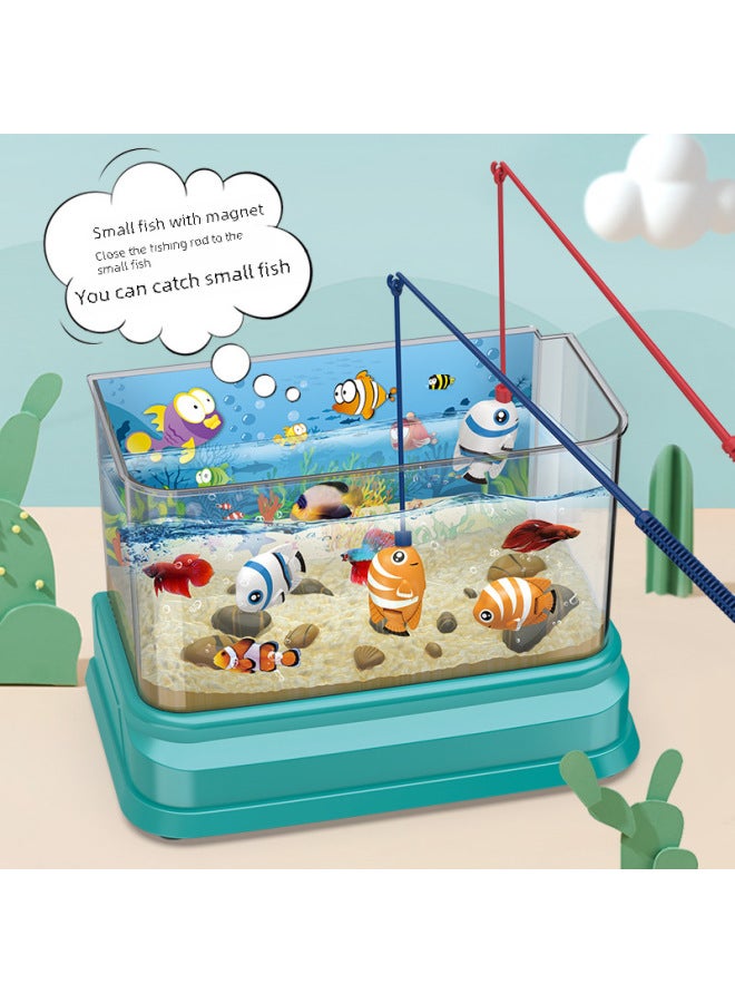 Electric Fish Tank Simulation Aquarium Magnetic Fishing Pool Rod Puzzle Play House Children's Fishing Toy Gift-Color:Chinese Color Box - Image 4
