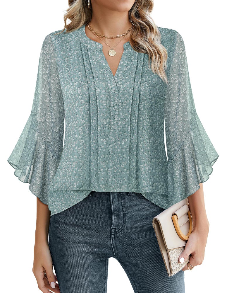 Timeson 3/4 Length Sleeve Womens Tops: Spring Outfits 2026 â€“ Womens Blouse â€“ Summer Shirts Dressy Casual Chiffon Business Attire Ladies Office Work Outfits Fashion Wrinkle Free Tunic Professional XL - Image 1