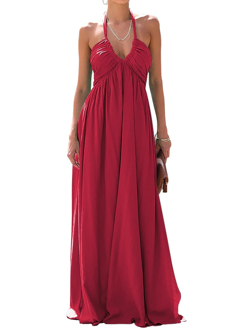 RANPHEE Flowy Dresses for Women 2025 Trendy Summer Vestidos de Mujer Red Sexy V Neck Maxi Long Beach Sundress Woman Elegant Casual Cute Beachy Dress XL 1X - Image 1