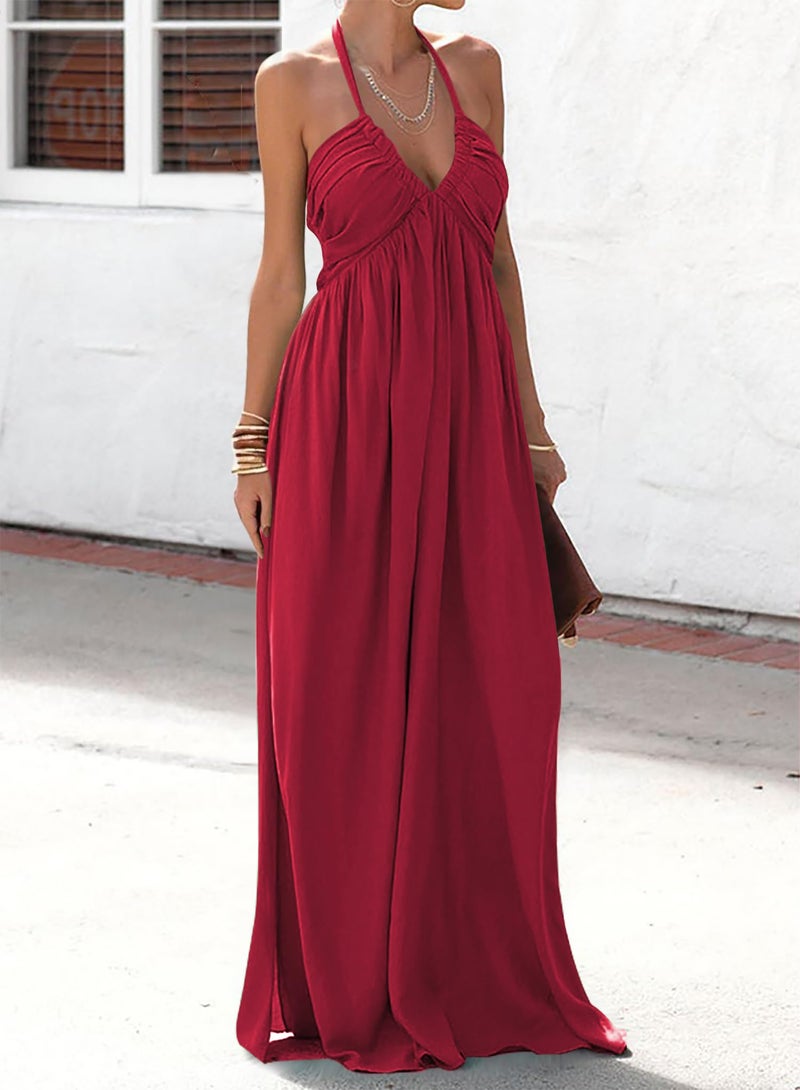RANPHEE Flowy Dresses for Women 2025 Trendy Summer Vestidos de Mujer Red Sexy V Neck Maxi Long Beach Sundress Woman Elegant Casual Cute Beachy Dress XL 1X - Image 3