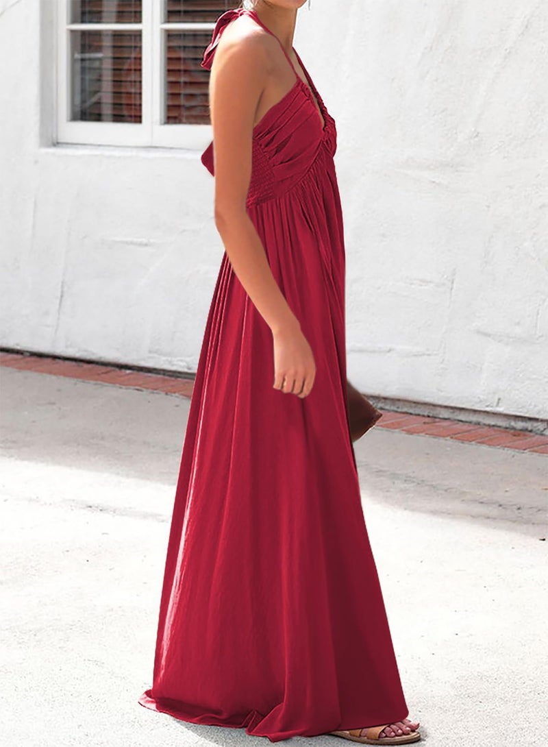 RANPHEE Flowy Dresses for Women 2025 Trendy Summer Vestidos de Mujer Red Sexy V Neck Maxi Long Beach Sundress Woman Elegant Casual Cute Beachy Dress XL 1X - Image 4