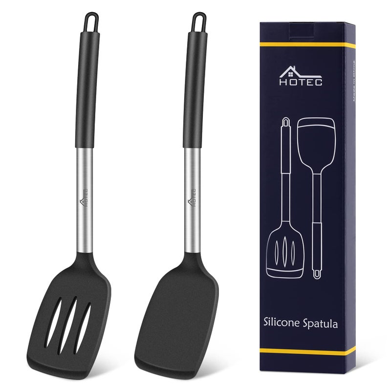 HOTEC Heat Resistant Silicone Slotted Solid Turner Spatula  Kitchen Spatula set Cooking utensils for Nonstick Cookware  BPA Free Dishwasher Safe - Image 1