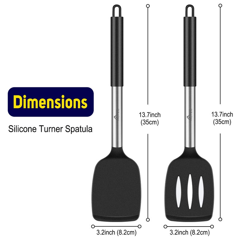 HOTEC Heat Resistant Silicone Slotted Solid Turner Spatula  Kitchen Spatula set Cooking utensils for Nonstick Cookware  BPA Free Dishwasher Safe - Image 2