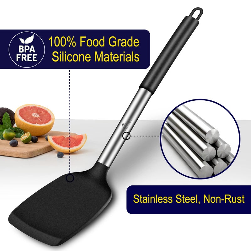 HOTEC Heat Resistant Silicone Slotted Solid Turner Spatula  Kitchen Spatula set Cooking utensils for Nonstick Cookware  BPA Free Dishwasher Safe - Image 3