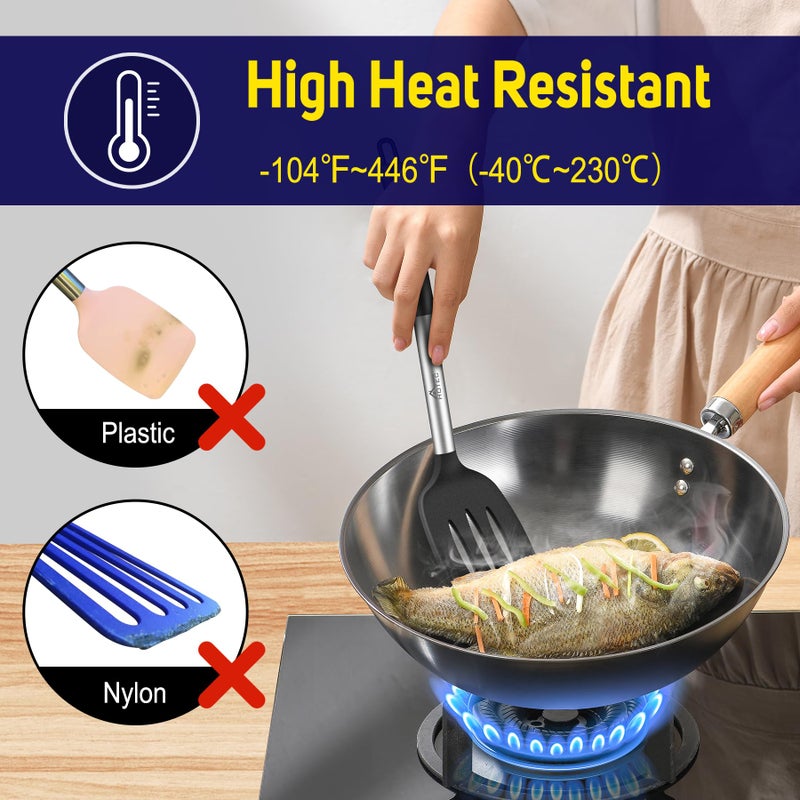 HOTEC Heat Resistant Silicone Slotted Solid Turner Spatula  Kitchen Spatula set Cooking utensils for Nonstick Cookware  BPA Free Dishwasher Safe - Image 5