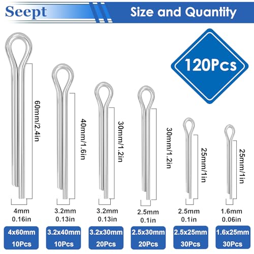 Seept 120Pcs Cotter Pins 304 Stainless Steel Cotter Pins Assortment Kit Tractor Pin Used for Hitch Pin Lock System, Trucks, Engine Repair in Towing Hitch Clips & Pins - Image 2