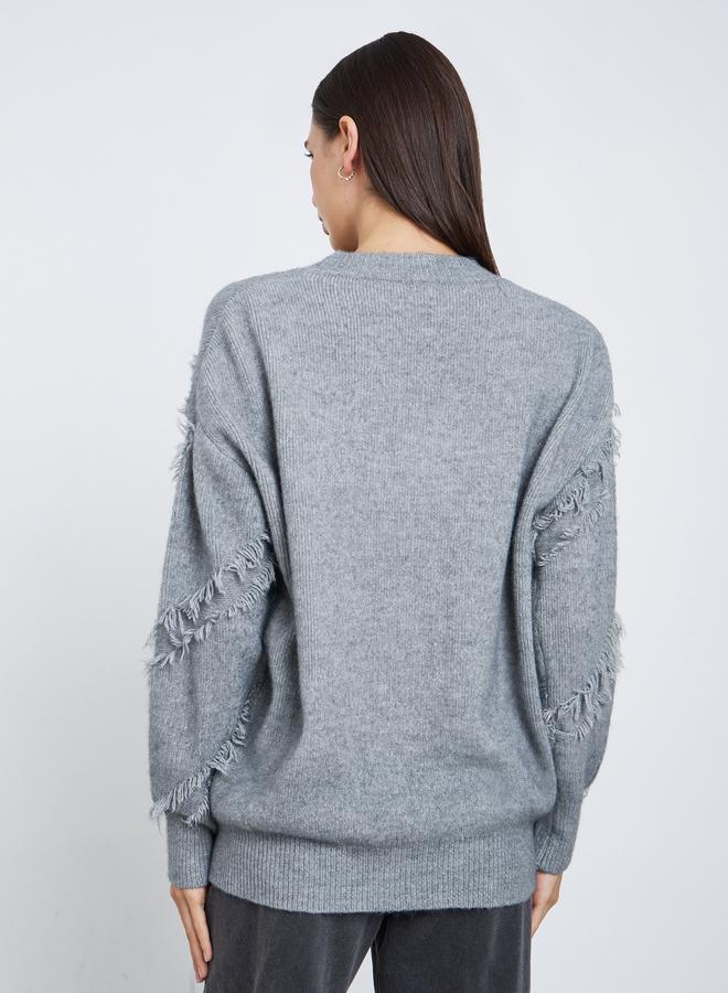 Take Two Grey Fringe Detail Knit Sweater - Image 4