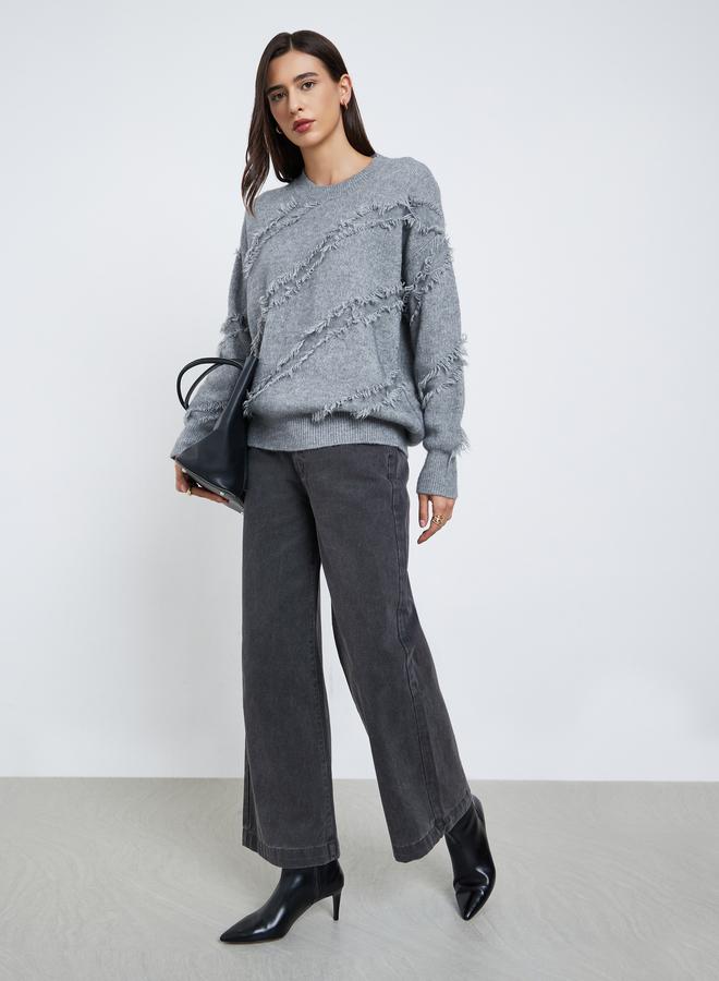 Take Two Grey Fringe Detail Knit Sweater - Image 2