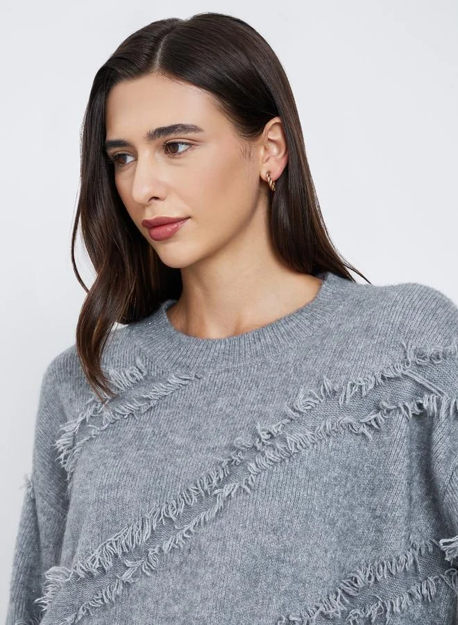Take Two Take Two Grey Fringe Detail Knit Sweater