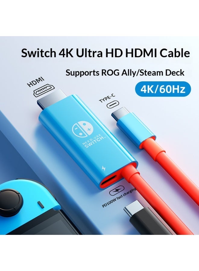 USB-C to HDMI Cable (2M) for Nintendo Switch 2/Switch 1 – 4K 60Hz with 100W PD Fast Charging | Compatible with Steam Deck, Samsung DeX, S21/S20/Note20/Tab S7 | Essential Travel Companion - Image 1