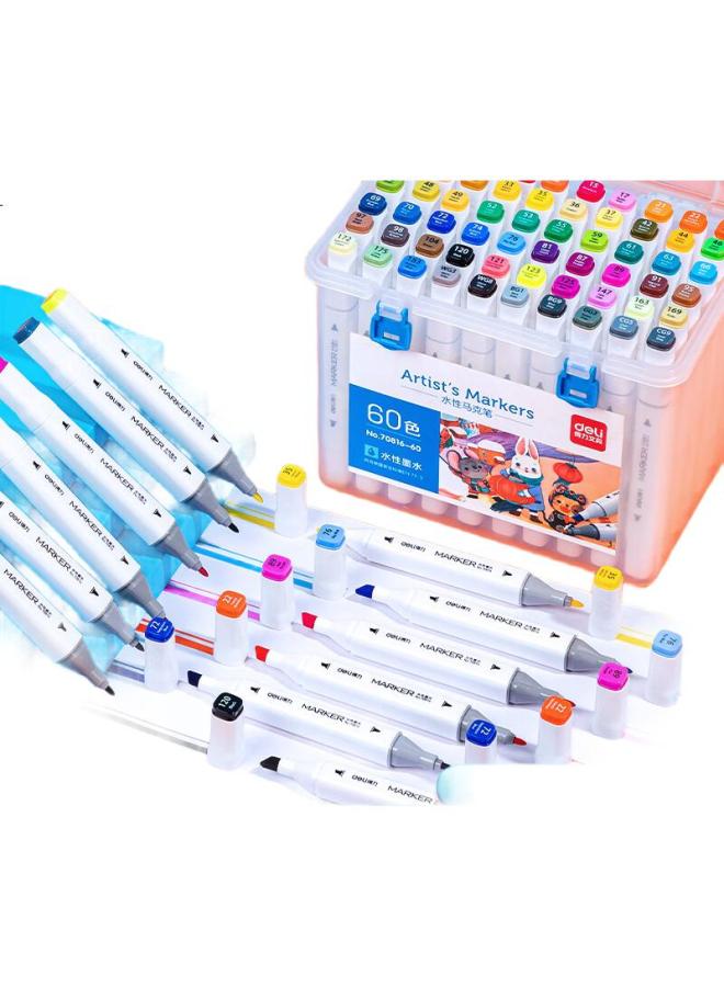 Deli [Super Popular] Deli Water-Based Markers, 60 Colors, Dual-Tip, Quick-Drying, Square Barrel, Large Capacity, Student-Friendly Watercolor Pens, Highlighters, Girls' And Children'S Gift, Art Sketching - Image 2