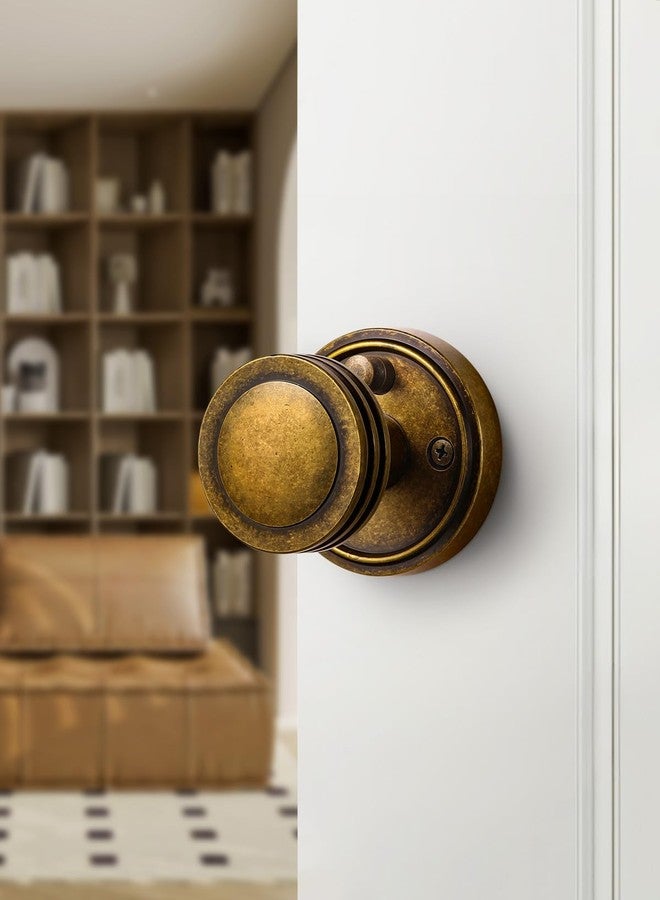 SORWDUERM 1 Pack Antique Brass Door Knob Interior Privacy Door Knobs with Lock for Bedroom and Bathroom Zinc Alloy - Image 4
