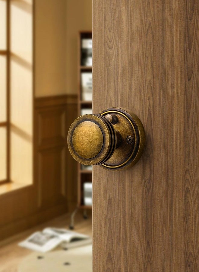 SORWDUERM 1 Pack Antique Brass Door Knob Interior Privacy Door Knobs with Lock for Bedroom and Bathroom Zinc Alloy - Image 3