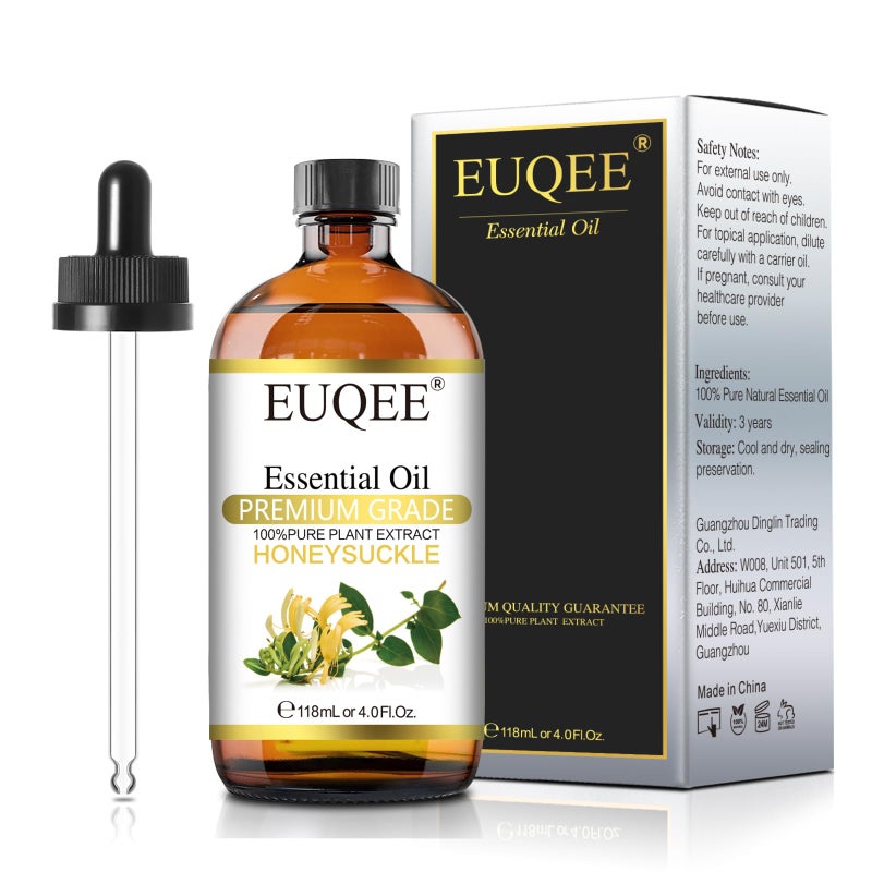 EUQEE Honeysuckle Essential Oil 118ml Pure Honeysuckle Oil Premium Essential Oil - with Glass Dropper Great for Diffuser, DIY Soap, Candle Making - 4Fl. OZ - Image 1