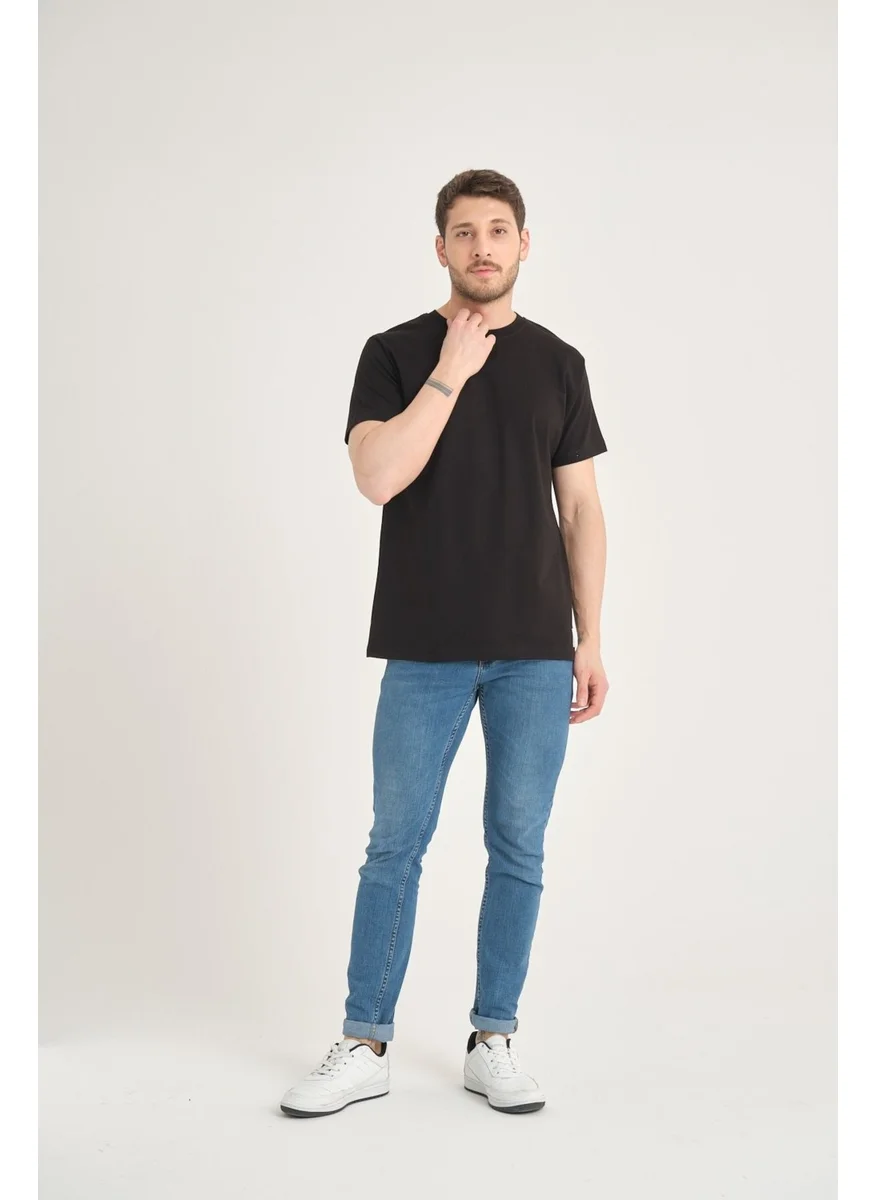 Four Man Men's Cotton Standard Cut Solid Color Basic T-Shirt with Non-Wrinkle Fabric Feature