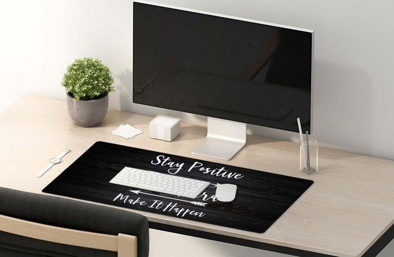 SSOIU Extended Gaming Mouse Pad (35.5x15.7 in), Stay Positive Work Hard and Make It Happen Inspirational Quotes Art Rustic Black Old Wood White Quote Large Stable Rubber Base Mousepad with Stitched Edges - Image 5