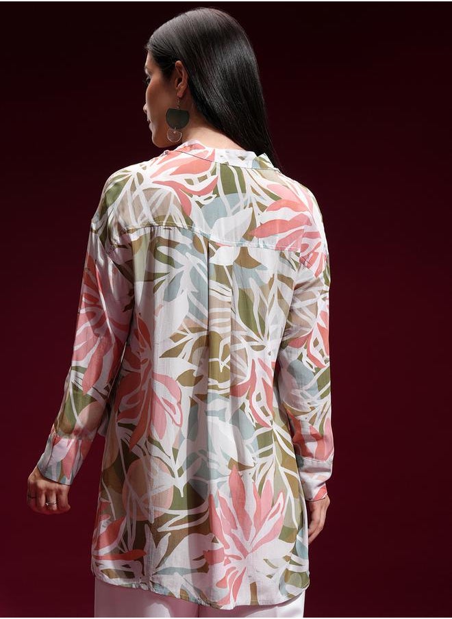 Vishudh - Women Floral Printed Casual Shirt with Mandarin Collar by Styli - Image 1