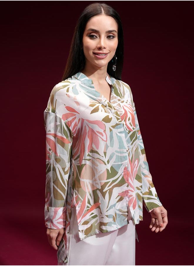 Vishudh - Women Floral Printed Casual Shirt with Mandarin Collar by Styli - Image 1