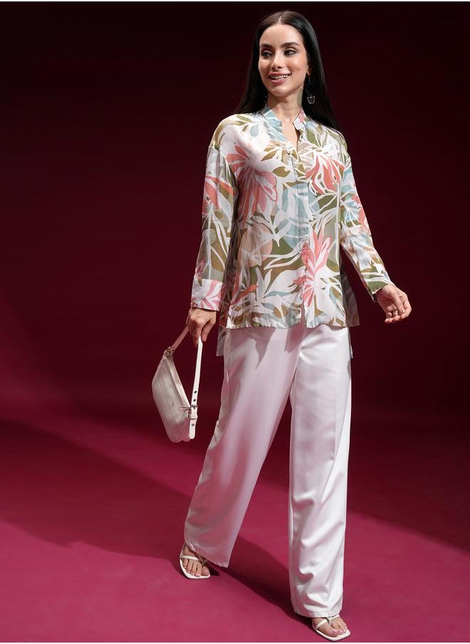 Vishudh - Women Floral Printed Casual Shirt with Mandarin Collar by Styli - Image 1