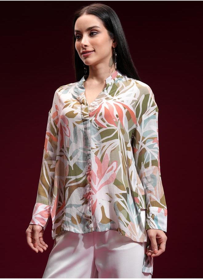 Vishudh - Women Floral Printed Casual Shirt with Mandarin Collar by Styli - Image 1