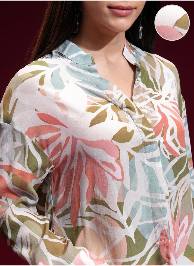Vishudh - Women Floral Printed Casual Shirt with Mandarin Collar by Styli - Image 1