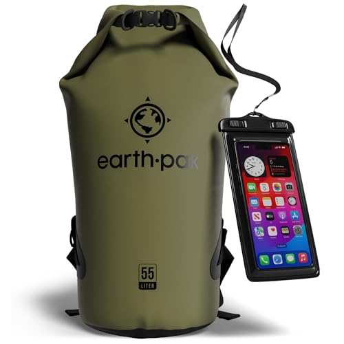 Earth Pak حقيبة إيرث باك المقاومة للماء - حقيبة ظهر مقاومة للماء مع غطاء قابل للطي تحافظ على المعدات جافة للكاياك مع حقيبة هاتف مقاومة للماء - Image 1
