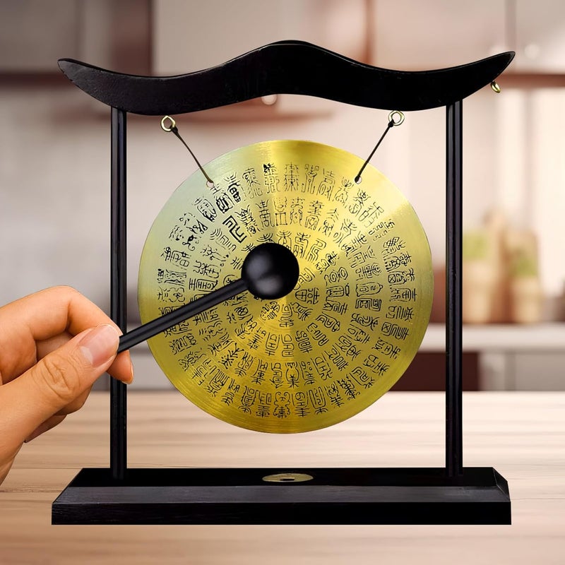 BIGTREE Great for Sound Healing Home or Office Ornaments for Living Room Hand Gong for Housewarming Wood Brass Oriental Chinese Mysterious Decor Gifts Feng Shui Brass Gong Chinese Musical Instruments - Image 4