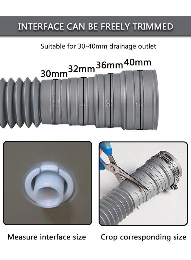 طقم تمديد خرطوم تصريف عالمي بطول 2 متر للغسالات وغسالات الأطباق مع مشبك خرطوم | خرطوم تصريف مرن لأجهزة الغسيل وغسالات الأطباق - Image 2