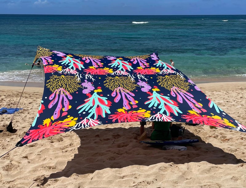 Neso Grande Portable Beach Tent Sun Shelter - Lightweight Beach Shade Canopy - Easy Setup for Family Outings - Patented Reinforced Corners - UPF 50+ - 7ft Tall, 9 x 9ft - Save The Reef - Image 1