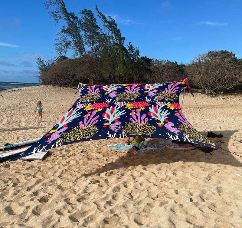 Neso Grande Portable Beach Tent Sun Shelter - Lightweight Beach Shade Canopy - Easy Setup for Family Outings - Patented Reinforced Corners - UPF 50+ - 7ft Tall, 9 x 9ft - Save The Reef - Image 2