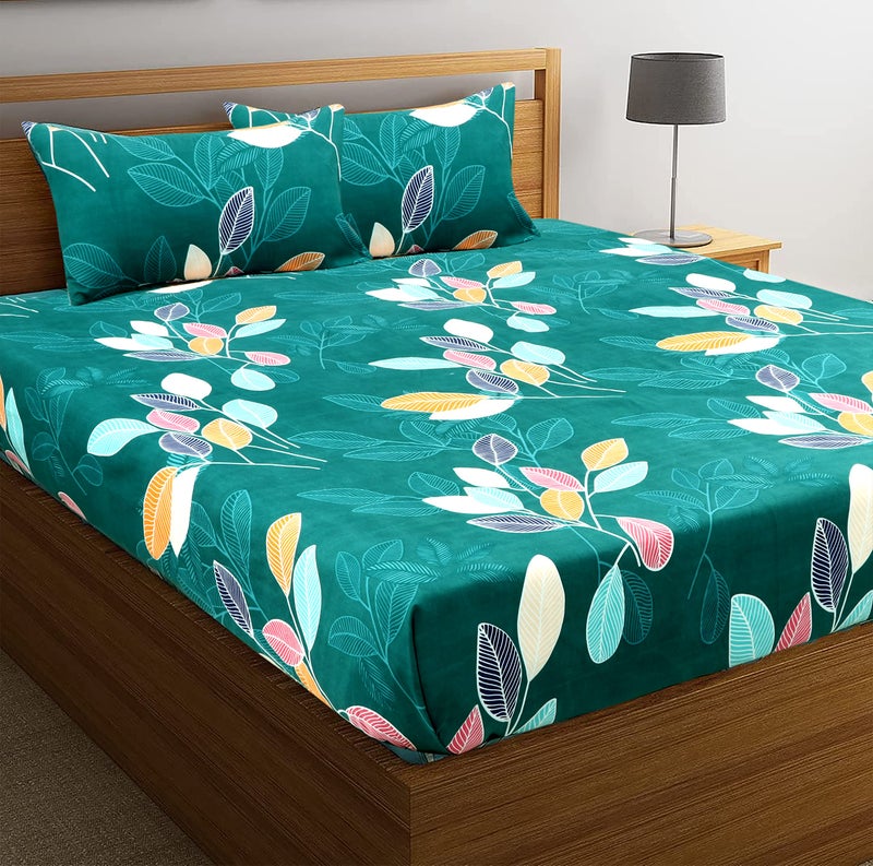 BSB HOME Premium Double Bedsheet with 2 Pillow Covers - 160 TC Supersoft Glace Cotton - Breathable & Wrinkle Free - 3 Pcs Set | Dark Green Small Leaf - Image 5
