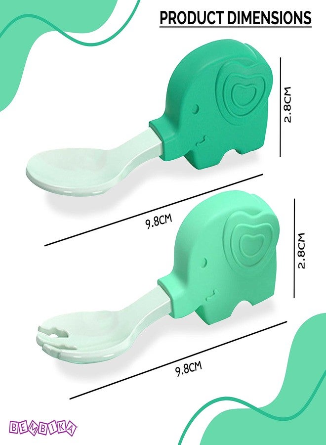 Bembika Baby Training Spoon Elephant Shape Spoon, Baby Silicone Training Spoon for Baby, Baby Spoon and Fork Set, Baby Spoon Feeding (Green). - Image 4