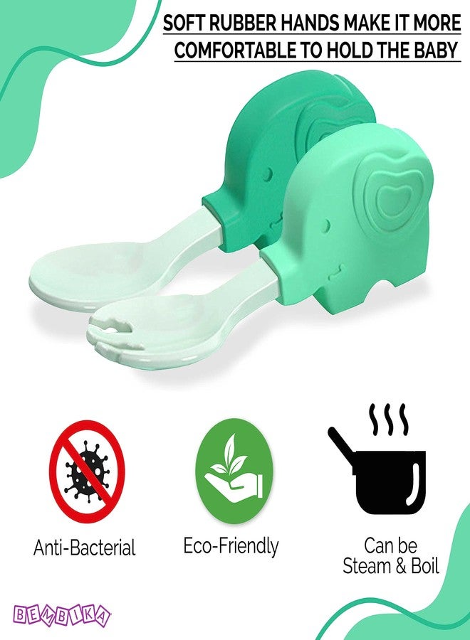 Bembika Baby Training Spoon Elephant Shape Spoon, Baby Silicone Training Spoon for Baby, Baby Spoon and Fork Set, Baby Spoon Feeding (Green). - Image 5