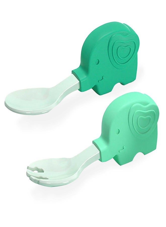 Bembika Baby Training Spoon Elephant Shape Spoon, Baby Silicone Training Spoon for Baby, Baby Spoon and Fork Set, Baby Spoon Feeding (Green). - Image 1