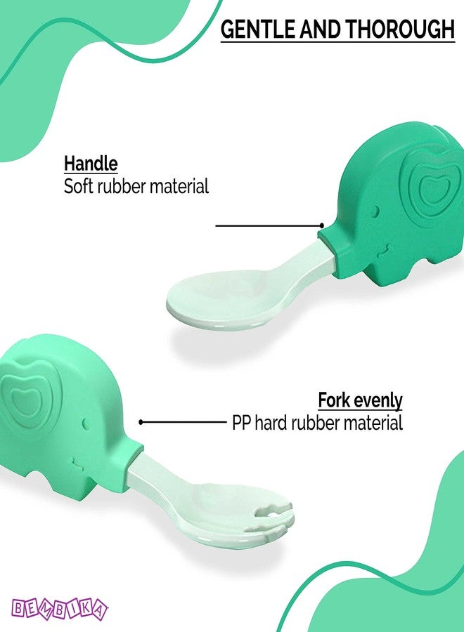 Bembika Baby Training Spoon Elephant Shape Spoon, Baby Silicone Training Spoon for Baby, Baby Spoon and Fork Set, Baby Spoon Feeding (Green). - Image 2