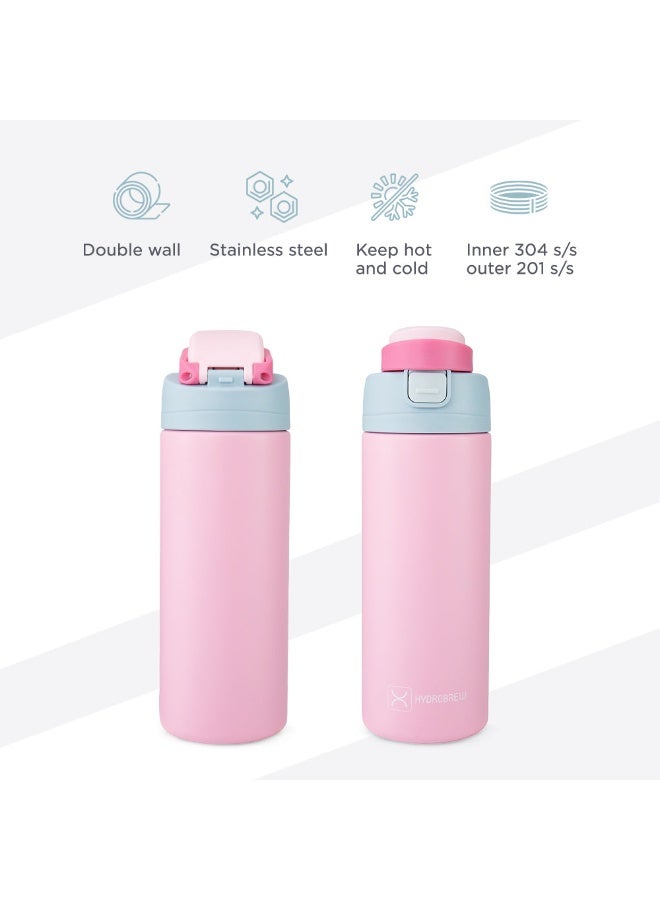 HydroBrew SipSwitch™ Insulated Water Bottle 720ml – Leakproof, Stainless Steel, Straw & Spout Lid -Rose Silk - Image 5