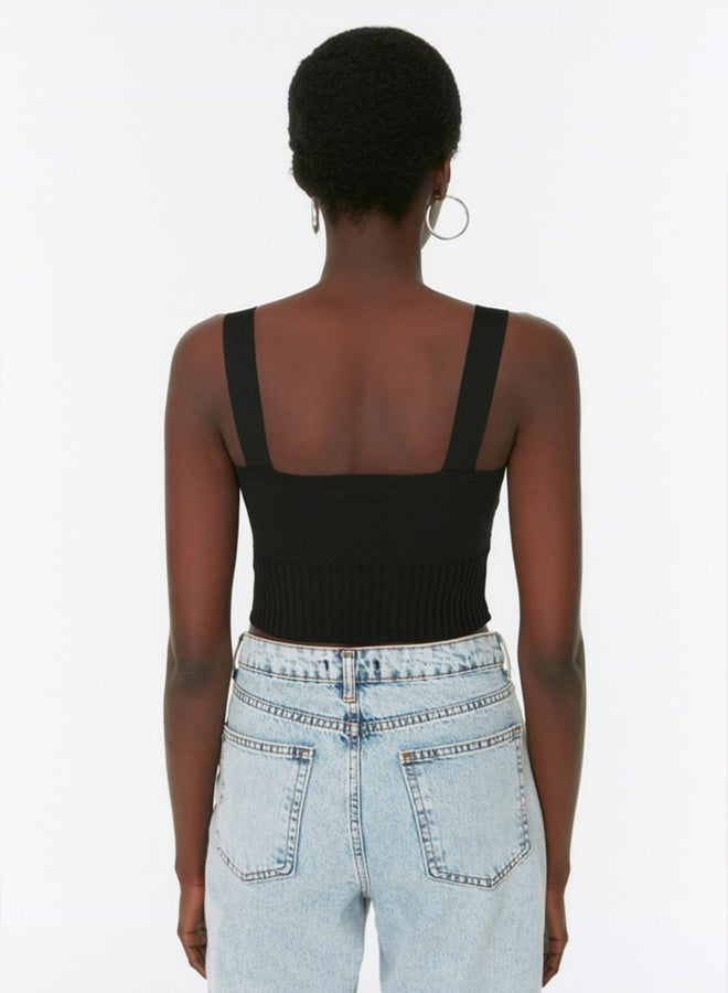 trendyol Black Heart Neck Crop Knit Blouse  - Image 5
