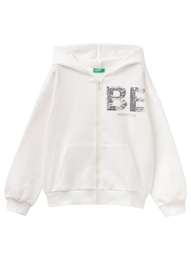 Benetton SWEATSHIRT WITH ZIP AND SEQUINS  - Image 1