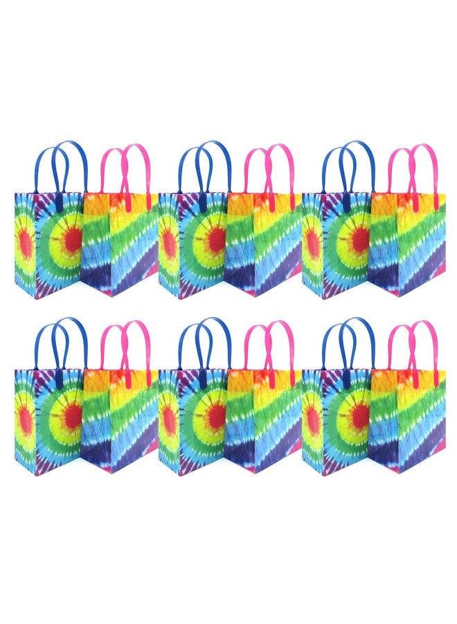 TINYMILLS Rainbow Tie Dye Party Favor Treat Bags Tie Dye 70 Rainbow Themed Goody Bags With Handles For Birthday Party Pack Of 12 - Image 1