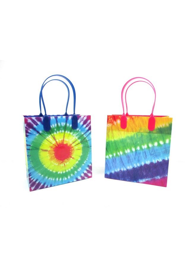 TINYMILLS Rainbow Tie Dye Party Favor Treat Bags Tie Dye 70 Rainbow Themed Goody Bags With Handles For Birthday Party Pack Of 12 - Image 3
