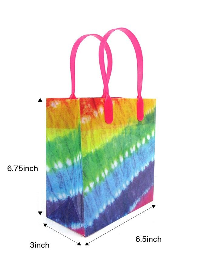 TINYMILLS Rainbow Tie Dye Party Favor Treat Bags Tie Dye 70 Rainbow Themed Goody Bags With Handles For Birthday Party Pack Of 12 - Image 5