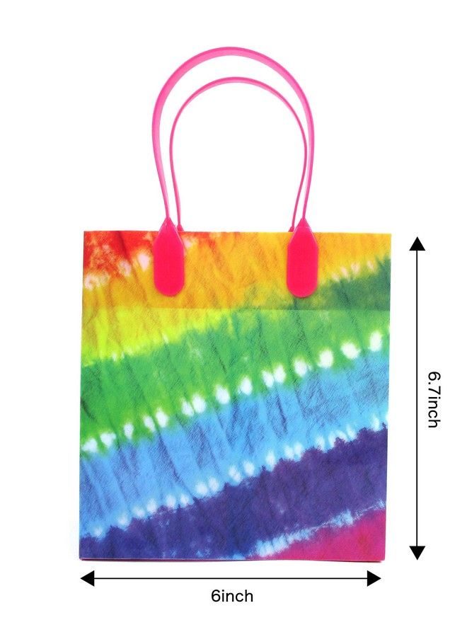 TINYMILLS Rainbow Tie Dye Party Favor Treat Bags Tie Dye 70 Rainbow Themed Goody Bags With Handles For Birthday Party Pack Of 12 - Image 4