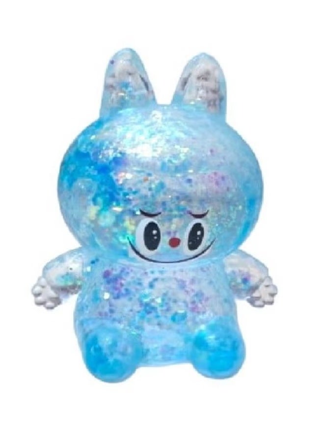 Squishy Toy The Monster Labubu Blue Glitter Stress Relief Soft Toy