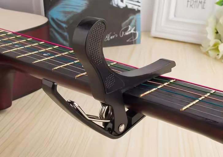 INEFABLE Guitar Metal Capo One Handed Quick Change For Ukulele, Electric & Acoustic Guitars (Black - Pack Of 1) - Image 2