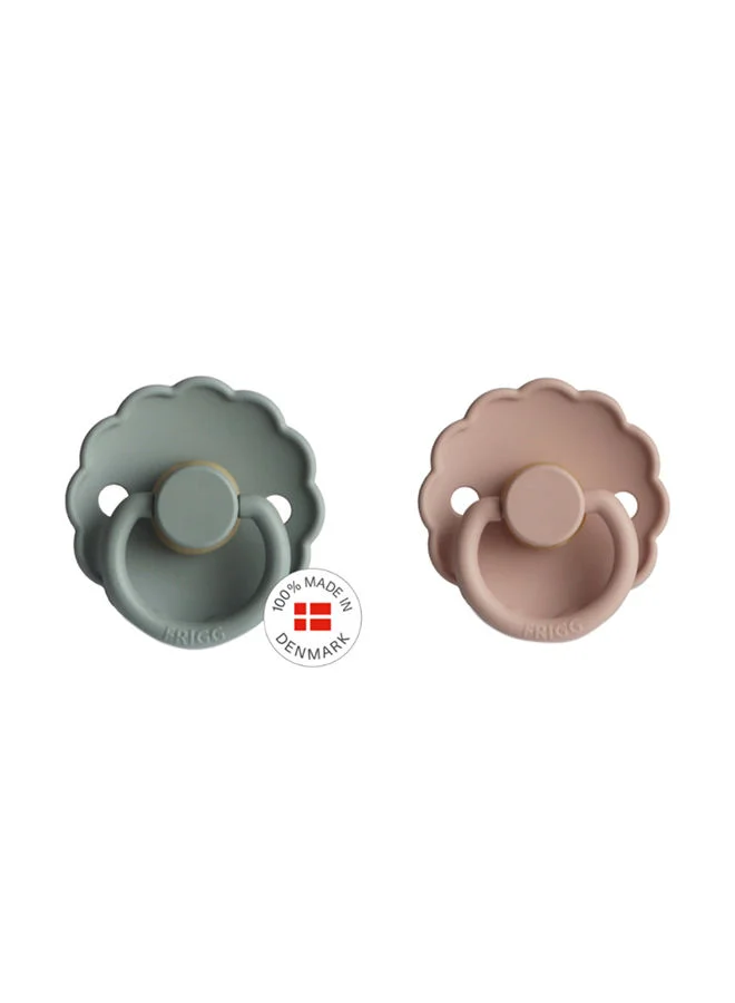 FRIGG Pack Of 2 Daisy Latex Baby Pacifier 0-6M, Blush/Lily Pad - Size 1