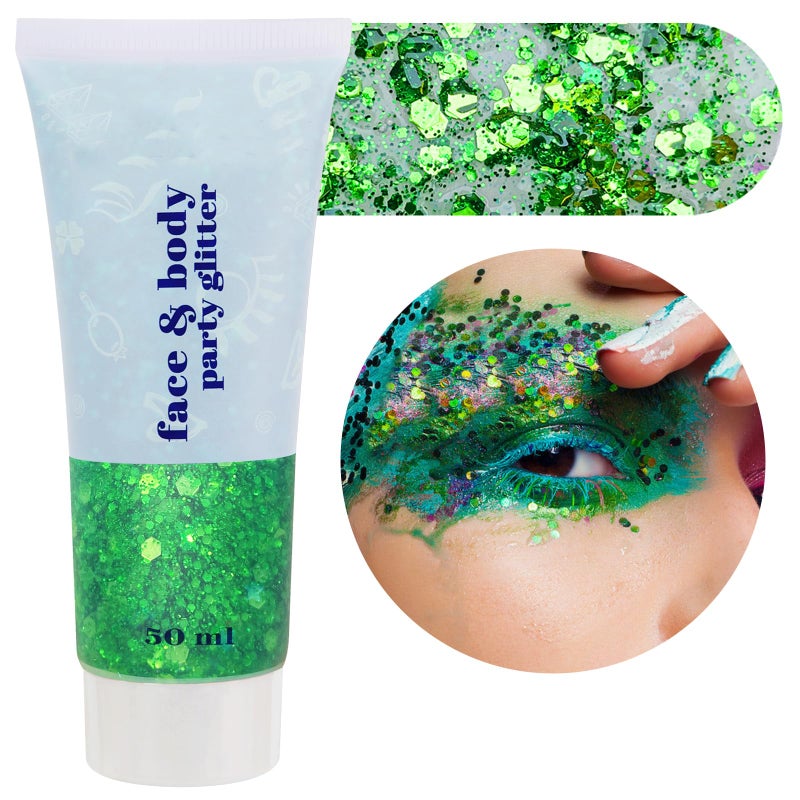 MEICOLY Green Face Body GlitterChristmas Face Glitter Stocking StuffersGreen Accessories for Spirit Week Alien CostumeFace Paint Glitter Makeup for Halloween Festival Rave Outfits