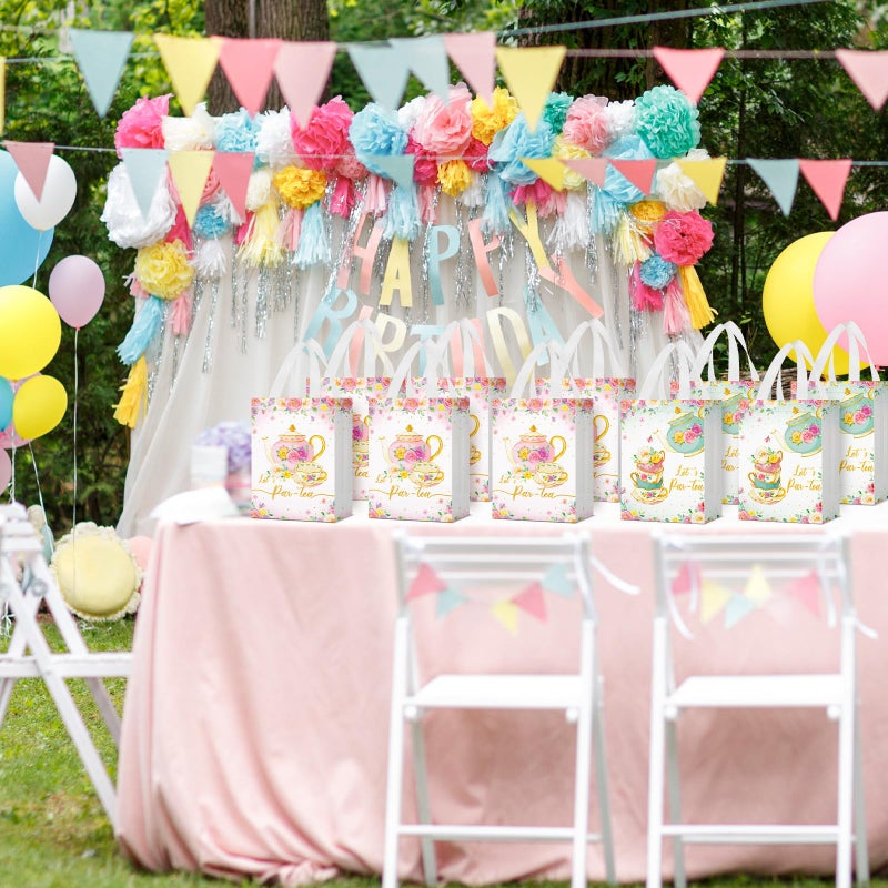 Locmeo 24 Pcs Tea Party Favor Bags With Handles Reusable Non Woven Tea Party Goodie Bags Pink Green Candy Treat Gift Bag For Girl Boy Birthday Tea Party Supplies  8 X 4 X 10 Inch - Image 5