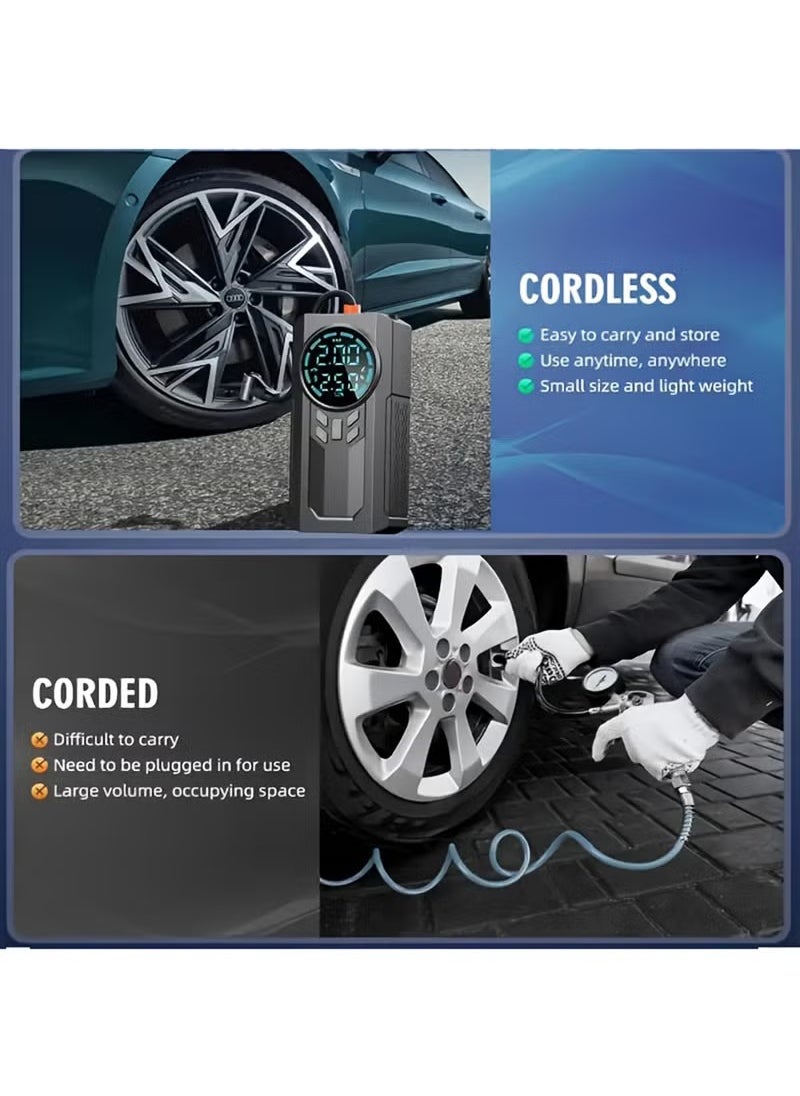 XiuWoo - Portable Cordless Car Battery Emergency Starter, Tire Air Pump, Air Compressor To Easily Inflate Tires, LED Display, With Flashlight, Mobile Power Supply, Large Capacity Storage - Image 1